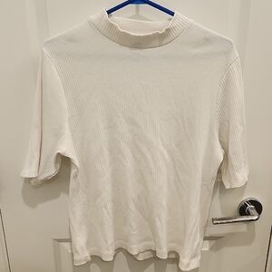 Old Navy White Cream Ribbed Short Sleeve Mockneck Tee Womens XXL Office Workwear